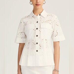 New - Derek Lam 10 Crosby Cilou Short Sleeve Utility White Womens Shirt - Size S